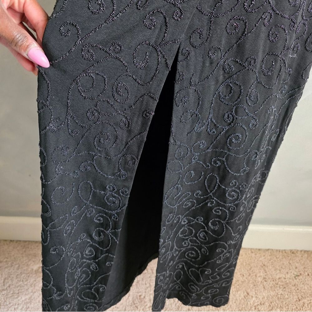 Vintage Black Halter Beaded Maxi Dress Cache Sz M - Picture 13 of 16